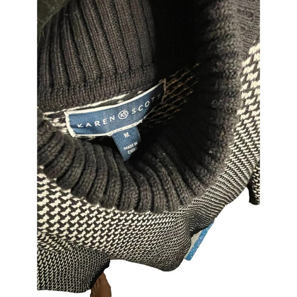 Karen Scott Women's Cotton Knit Black and White Turtleneck Sweater Size Medium - Picture 5 of 7